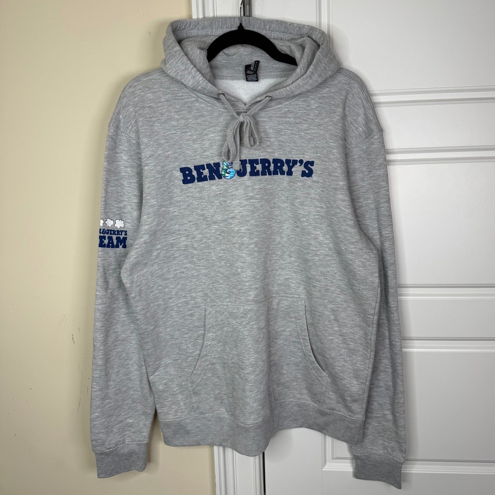Ben & Jerry's Hoodie Unisex Medium Gray Team Graphic Fleece Pullover Ice Cream